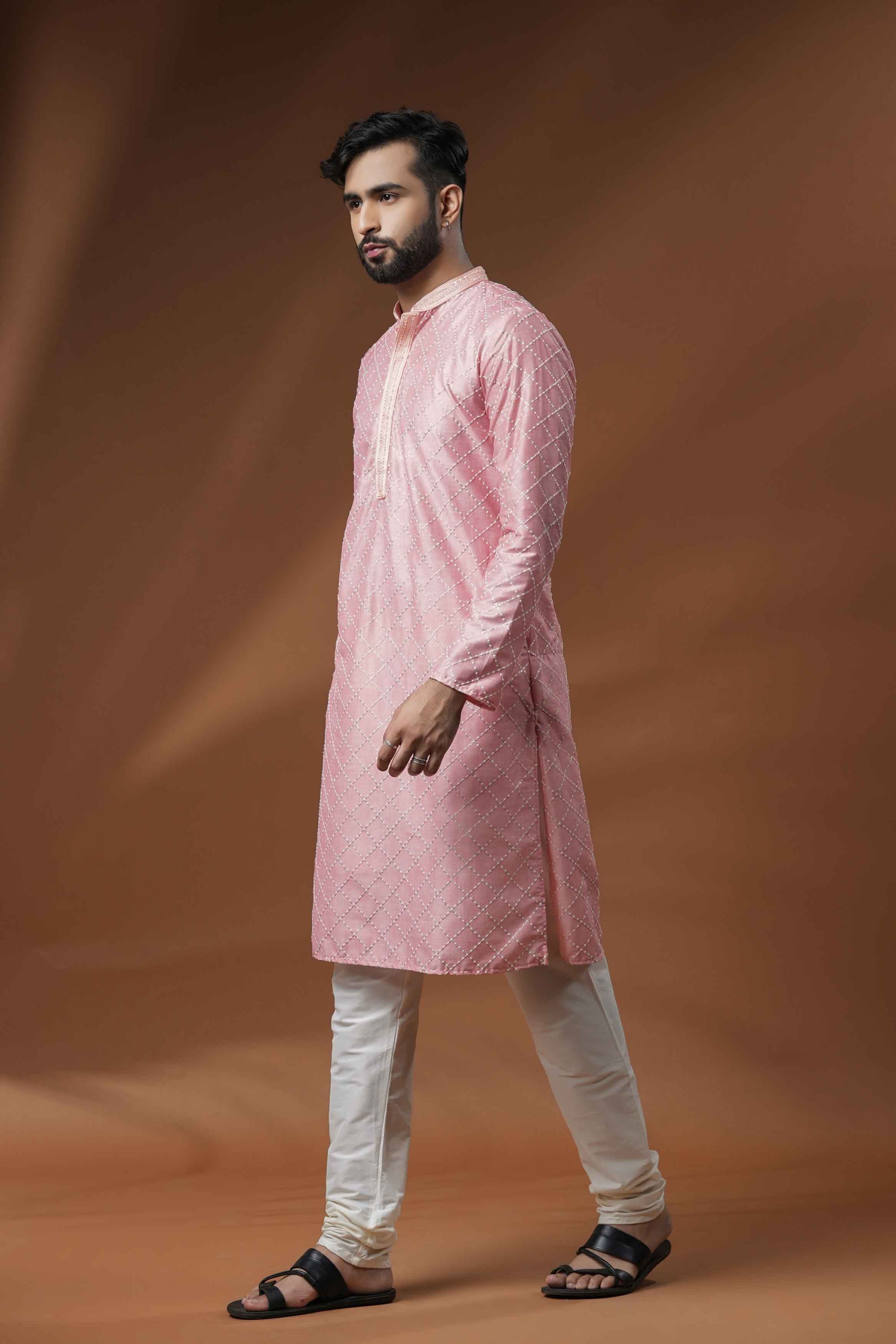 Pink Embroidered Kurta with Handwork